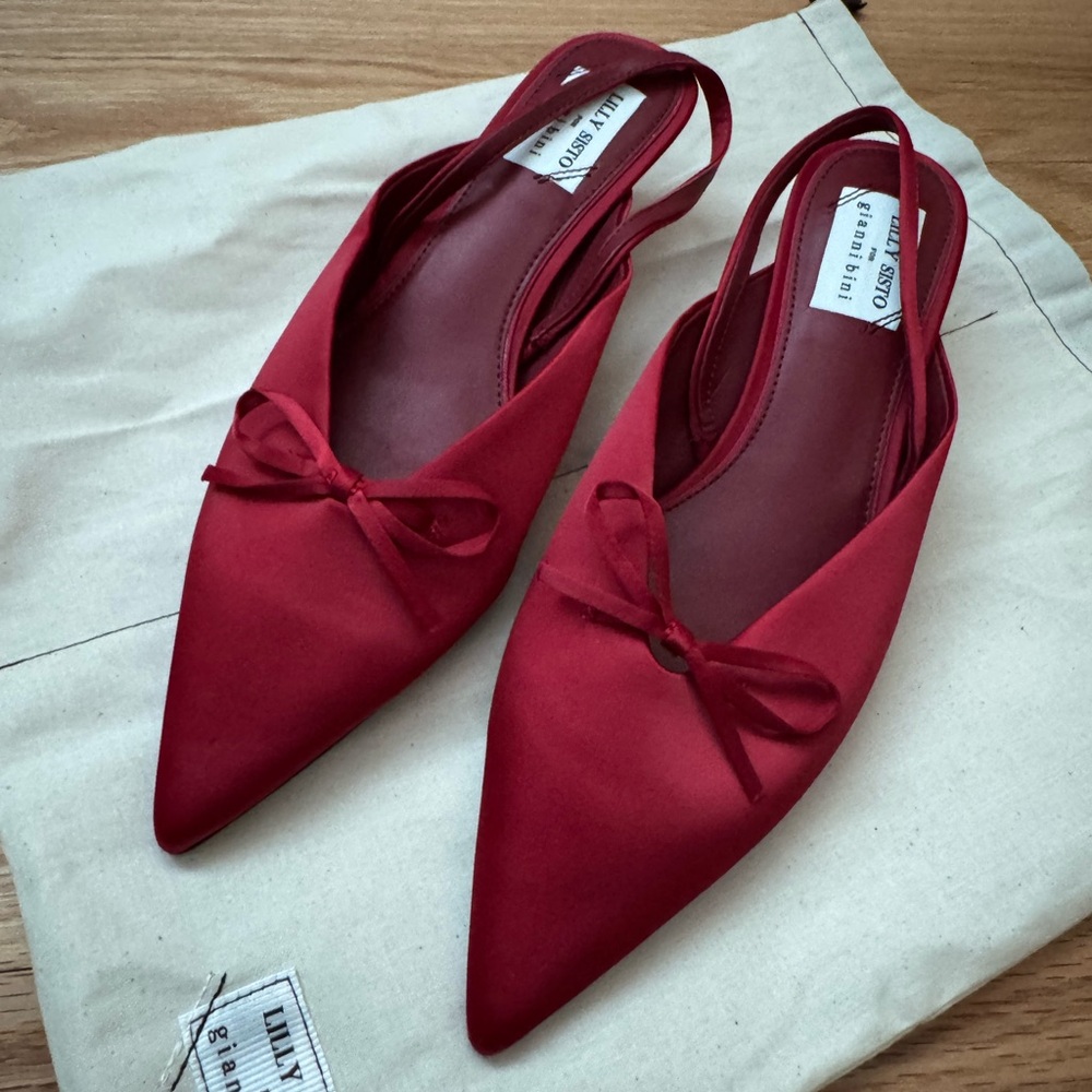 Gianni Bini Red Satin Pointed Toe Slingbacks